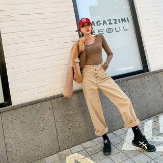 Button-fly Wide-leg Pants