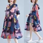 Patterned Long Zip Hooded Jacket As Shown In Figure - One Size
