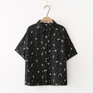 Short-sleeve Oversized Print Shirt