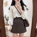 Set: Long-sleeve Dotted Shirt + Mini A-line Skirt