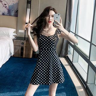 Sleeveless Frill Trim Polka Dot A-line Mini Dress