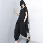 Set: Short-sleeve Asymmetric T-shirt + Harem Pants Black - One Size