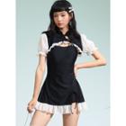 Set: Spaghetti Strap Swimdress + Puff-sleeve Top