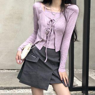 Tie-strap Cardigan / Camisole Top / Cargo Mini A-line Skort / Set