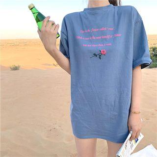 Short Sleeve Printed Tee Blue - One Size