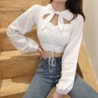 Tie-front Drawstring Cropped Blouse