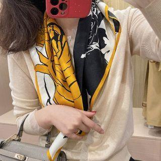 Flower Silk Scarf Black & Orange - One Size