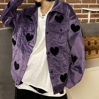 Long-sleeve Heart Corduroy Button-up Jacket