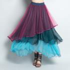 Two-way Maxi Layered Skirt Purple & Green & Blue - One Size