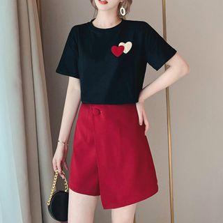 Set: Short-sleeve T-shirt + A-line Wrap Skirt