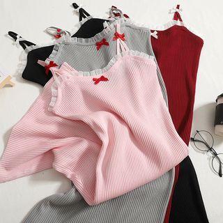 Spaghetti Strap Ruffle Trim Knit Sheath Dress