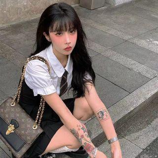 Puff-sleeve Blouse With Necktie