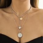 Coin Pendant Layered Necklace 3155 - Silver - One Size