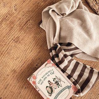 Wool Blend Striped Knit Shawl