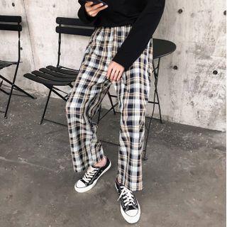 Plaid Wide-leg Sweatpants