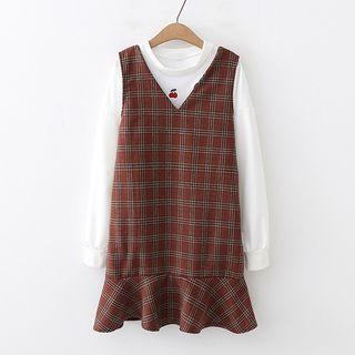 Ruffle Trim Plaid Pinafore Dress Plaid - Red - One Size
