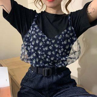 Short-sleeve T-shirt / Long-sleeve T-shirt / Floral Print Mesh Camisole Top
