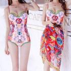 Set: Printed Swimsuit + Short Sleeve Print Cover-up