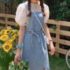 Denim Slit Overall Dress / Short-sleeve Top