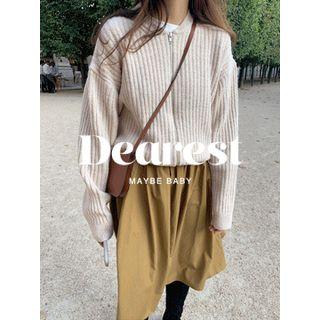 Zip-up Ribbed Knit Jacket One Size
