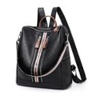 Faux Leather Color Block Stripe Zipper Accent Backpack Black - One Size