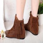 Perforated Embellished Hidden Wedge Ankle Boots