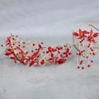 Wedding Set: Flower Headband + Ear Clip Red - One Size