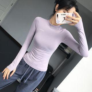Long-sleeve Lettering Print Mock-neck Sports Top