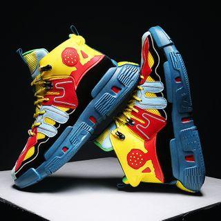 Tree Print Color Block High-top Sneakers