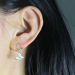 Rhinestone Shell Butterfly Earring 1 Pair - Gold & White - One Size