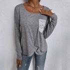 Long-sleeve Lace Pocket T-shirt