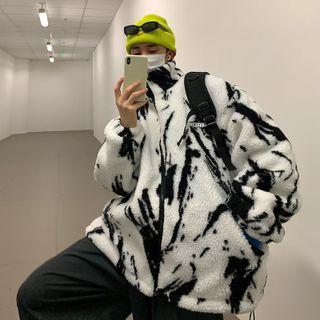 Splatter Print Fleece Zip Jacket