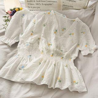 Eyelet Embroidered Smocked-waist Crop Top