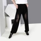 Mesh Panel Butterfly Print Jogger Pants Black - One Size
