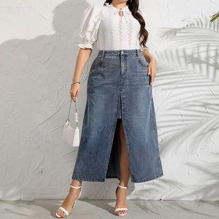 Plus Size High Waist Slit Skirt