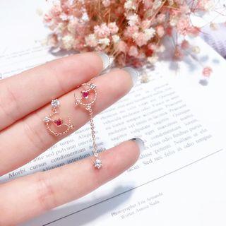Non-matching Rhinestone Heart Dangle Earring
