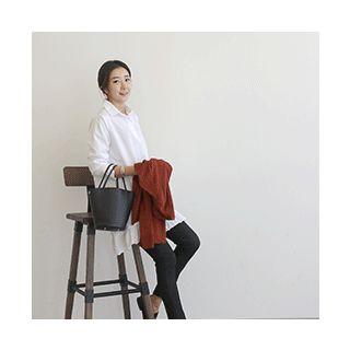 Half-placket Frilled-hem Shirt