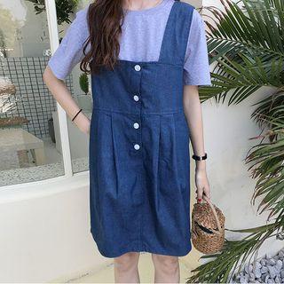 Short-sleeve T-shirt / Denim Pinafore Dress