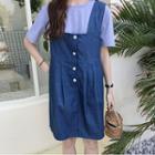 Short-sleeve T-shirt / Denim Pinafore Dress