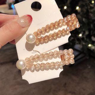 Faux Pearl Beaded Hair Clip 1pc - Orange Pink - One Size