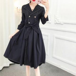 3/4-sleeve Double Breasted Midi Dress