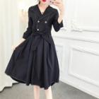 3/4-sleeve Double Breasted Midi Dress