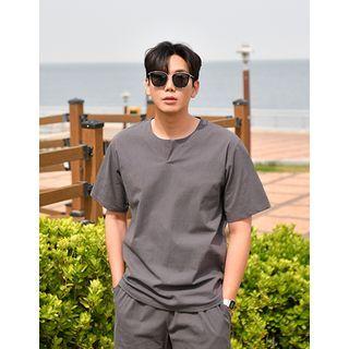 Linen Blend Slit-neck T-shirt
