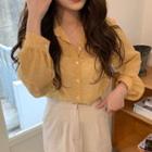 Dotted Sheer Long-sleeve Shirt Yellow - One Size