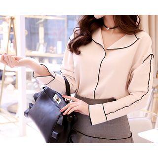 Contrast Piped Chiffon Blouse