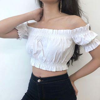 Frill Trim Short-sleeve Off-shoulder Top