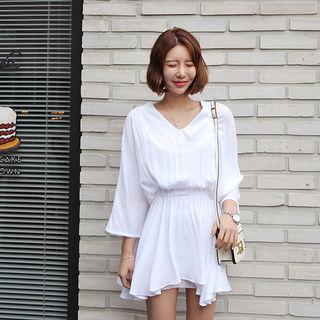 Elastic-waisted Chiffon Mini Dress