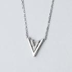 925 Sterling Silver Rhinestone V Shape Pendant Necklace S925 Silver - Silver - One Size
