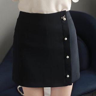 Faux-pearl Buttoned Mini Skort