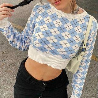 Argyle Cropped Skinny Knit Top